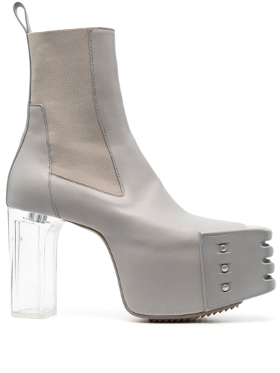 Rick Owens Beatle Platform Leather Ankle Boot In White