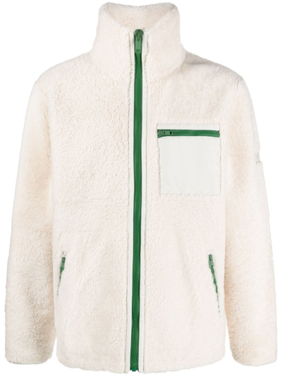 Yves Salomon High-neck Fleece Jacket In Beige Vert