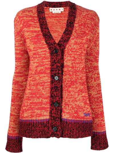Marni Embroidered Space-dyed Wool Cardigan In Orange