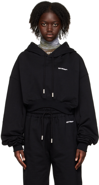 Off-white Embroidered-logo Cropped Hoodie In Black White (black)