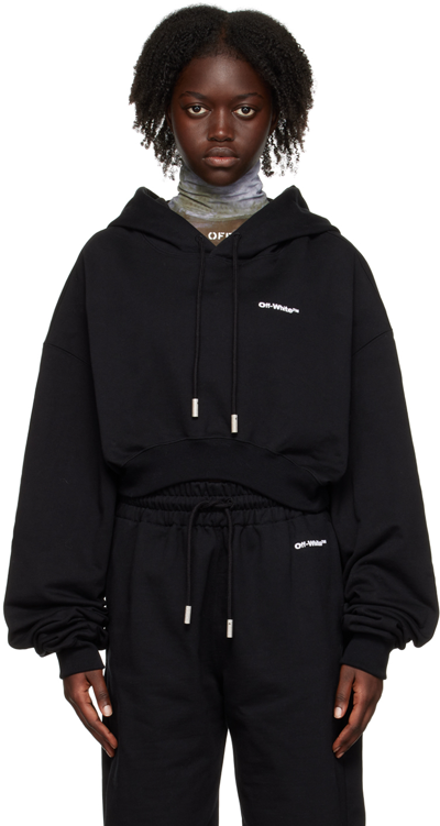 Off-white Embroidered-logo Cropped Hoodie In Black/white