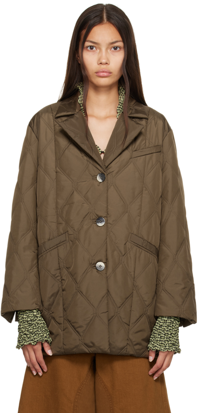 Ganni Diamond-quilted Oversize Ripstop Jacket In Teak