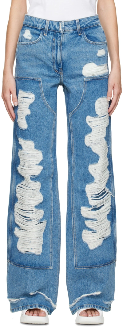 Givenchy Distressed Faded-wash Wide-leg Mid-rise Denim Jeans In Blue