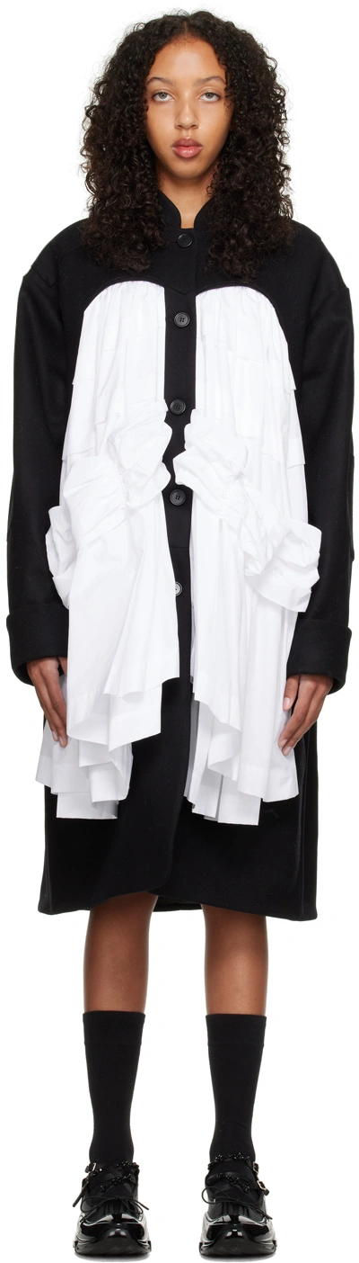Simone Rocha Ssense Exclusive Black Paneled Coat In Black/white
