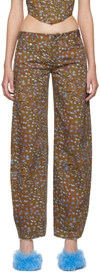 Priscavera Brown Printed Jeans In Sy Stingray