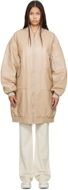 The Frankie Shop Oversized Faux-leather Bomber Jacket In Beige