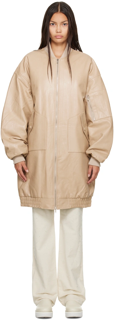 The Frankie Shop Oversized Faux-leather Bomber Jacket In Beige