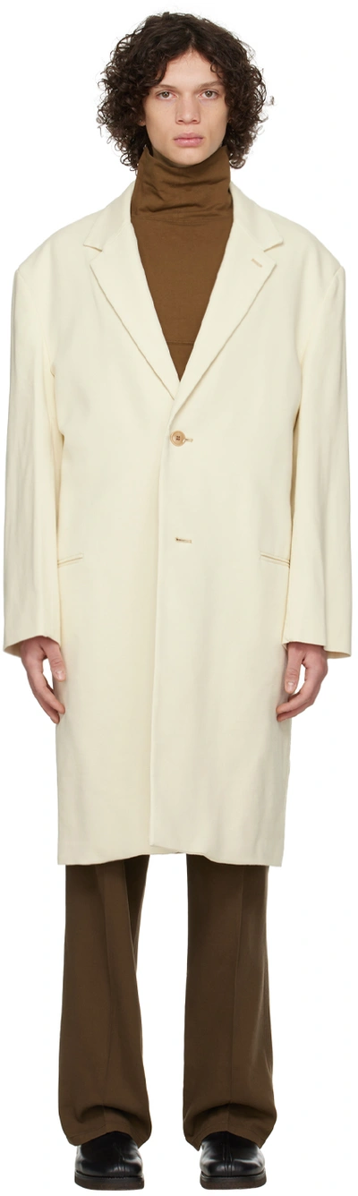 Lemaire Off-white Chesterfield Coat In Wh048 Light Cream