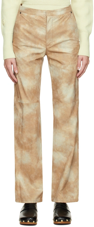 Theopen Product Beige Tie-dye Faux-leather Trousers In Tan