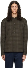 Vince Khaki Check Shirt Jacket In Frog/wet Ceder-350fw