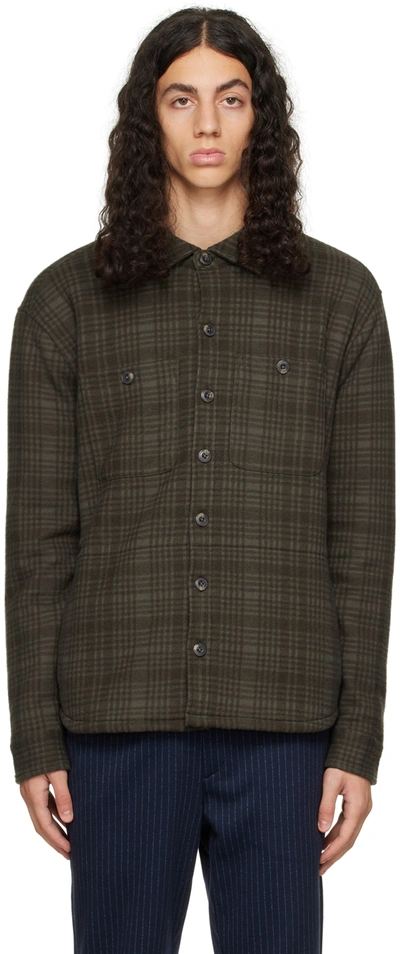 Vince Khaki Check Shirt Jacket In Frog/wet Ceder-350fw