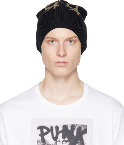 44 Label Group Logo-print Ribbed-knit Beanie In Black