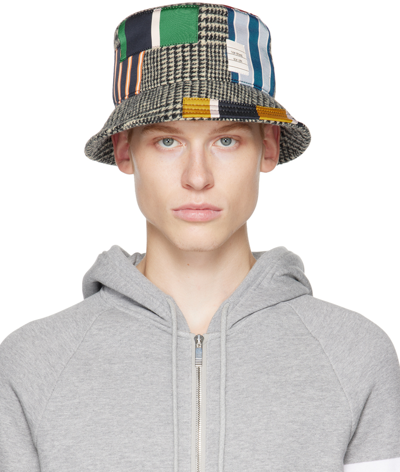 Thom Browne Prince Of Wales Patchwork Bucket Hat In Grey