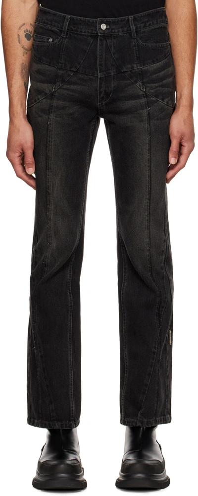 C2h4 Black 'future Yacht Club' Straight Jeans In Faded Black