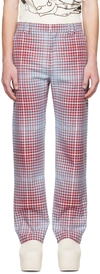 CHARLES JEFFREY LOVERBOY BLUE & RED STRAIGHT CUT TROUSERS