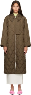 Ganni Ripstop Quilt Coat In Teak