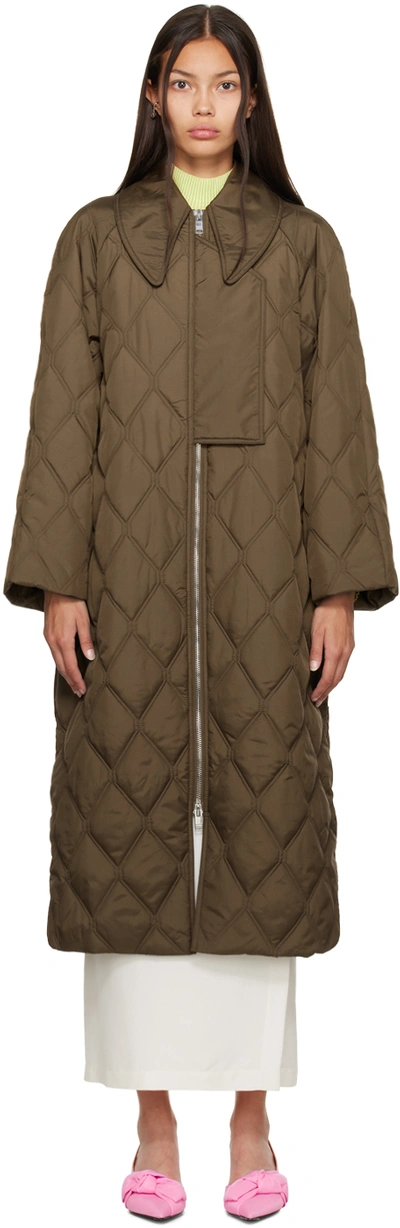 Ganni Quilted Ripstop Coat In Green