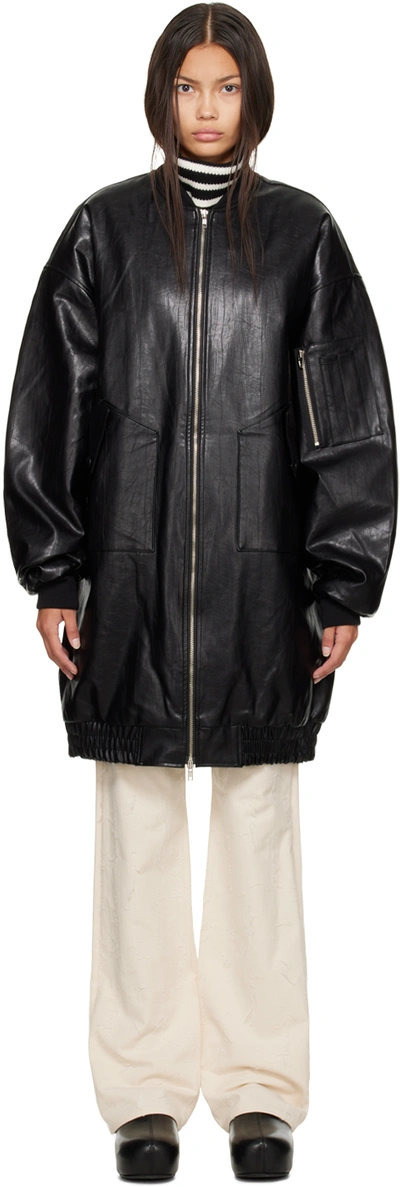 The Frankie Shop Jesse Oversized Faux-leather Bomber Jacket In Black