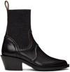 Chloé Nellie 50 Knitted-sock Leather Ankle Boots In 001 Black