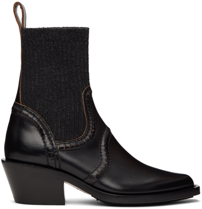 Chloé Nellie 50 Knitted-sock Leather Ankle Boots In Black