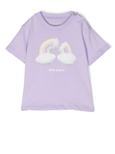 Palm Angels Babies' Graphic-print T-shirt In Lilac Multicolor