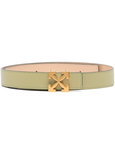 Off-white Arrow Reversible Leather Belt In Green