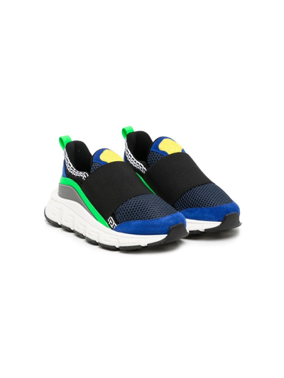 Versace Kids' Colour-block Slip-on Trainers In Blue