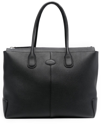 Tod's Zipped Shopper Tote In Black