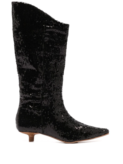 Senso Franca Sequin Calf-length Boots In Black