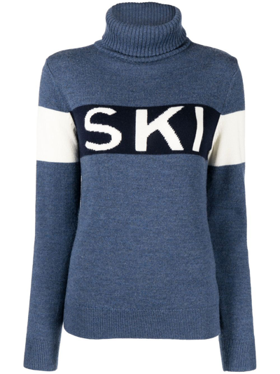 Perfect Moment Intarsia-knit Roll-neck Jumper In Blue