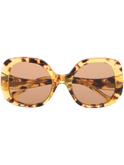 Gucci Logo-plaque Oversized Sunglasses In Yellow