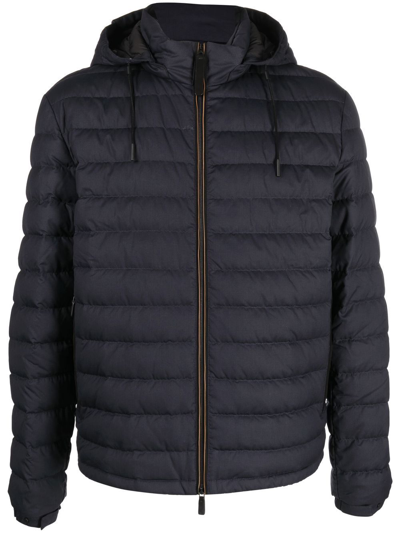 Zegna Hooded Padded Jacket In Blue
