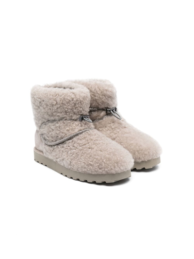 Brunello Cucinelli Kids' Fleece-texture Ankle Boots In Neutrals