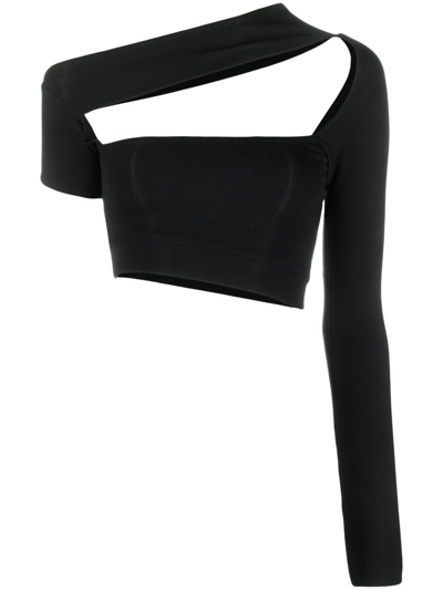 Lama Jouni Ribbed-knit Cut-out Top In Black