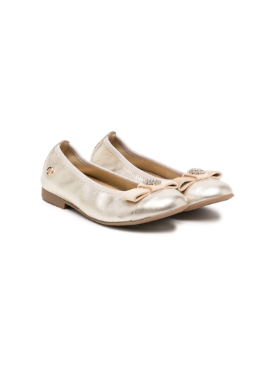 Andanines Kids' Crystal-embellished Leather Ballerina Shoes In Gold