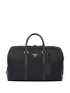 Prada Re-nylon And Saffiano Leather Duffel Bag In Black