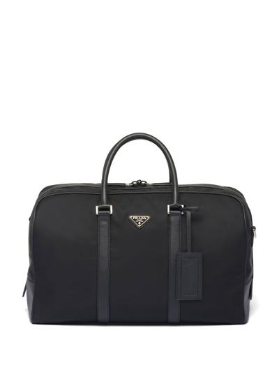 Prada Triangle Logo-patch Duffel Bag In Black