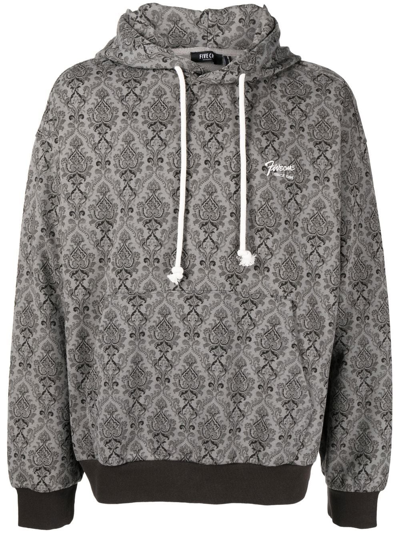 Five Cm Logo-embroidered Paisley-print Hoodie In Grey