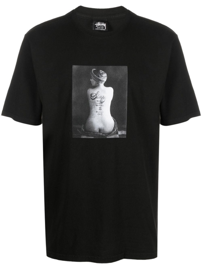Stussy Black Crew-neck T-shirt With Print