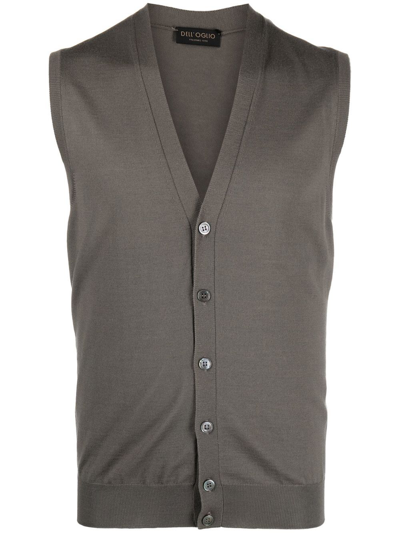 Dell'oglio V-neck Merino Wool Waistcoat In Brown