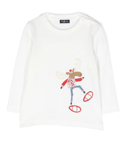 Il Gufo Babies' Cotton Reindeer-print T-shirt In White
