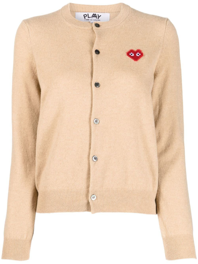 Comme Des Garçons Play Heart Motif Buttoned Cardigan In Brown