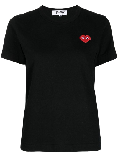 Comme Des Garçons Play Pixelated Logo-patch T-shirt In Black