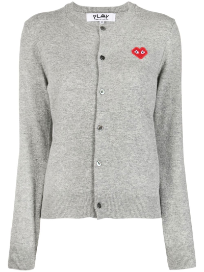 Comme Des Garçons Play Logo-patch Cardigan In Light Grey