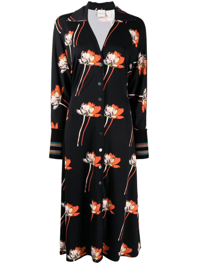 Paul Smith Floral-print Shirt Dress In Black