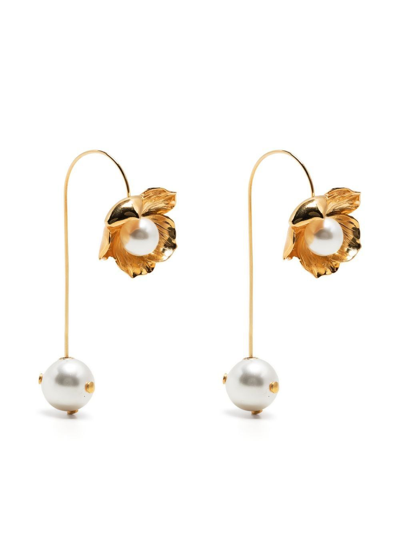 Erdem Pearl Flower Drop Earring In Gold