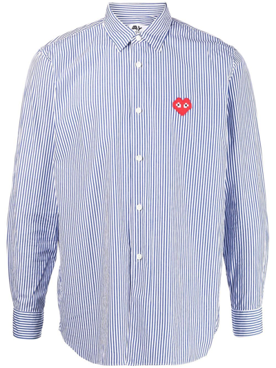 Comme Des Garçons Play Logo-patch Stripe-print Shirt In Blue