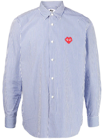 Comme Des Garçons Play Embroidered-logo Striped Shirt In Blue