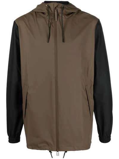 Rains Hooded Zip-up Windbreaker In Brown