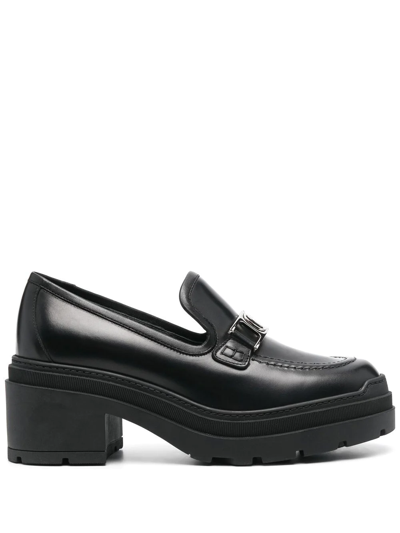 Ferragamo Vara Chain Leather 40mm Loafers In Black